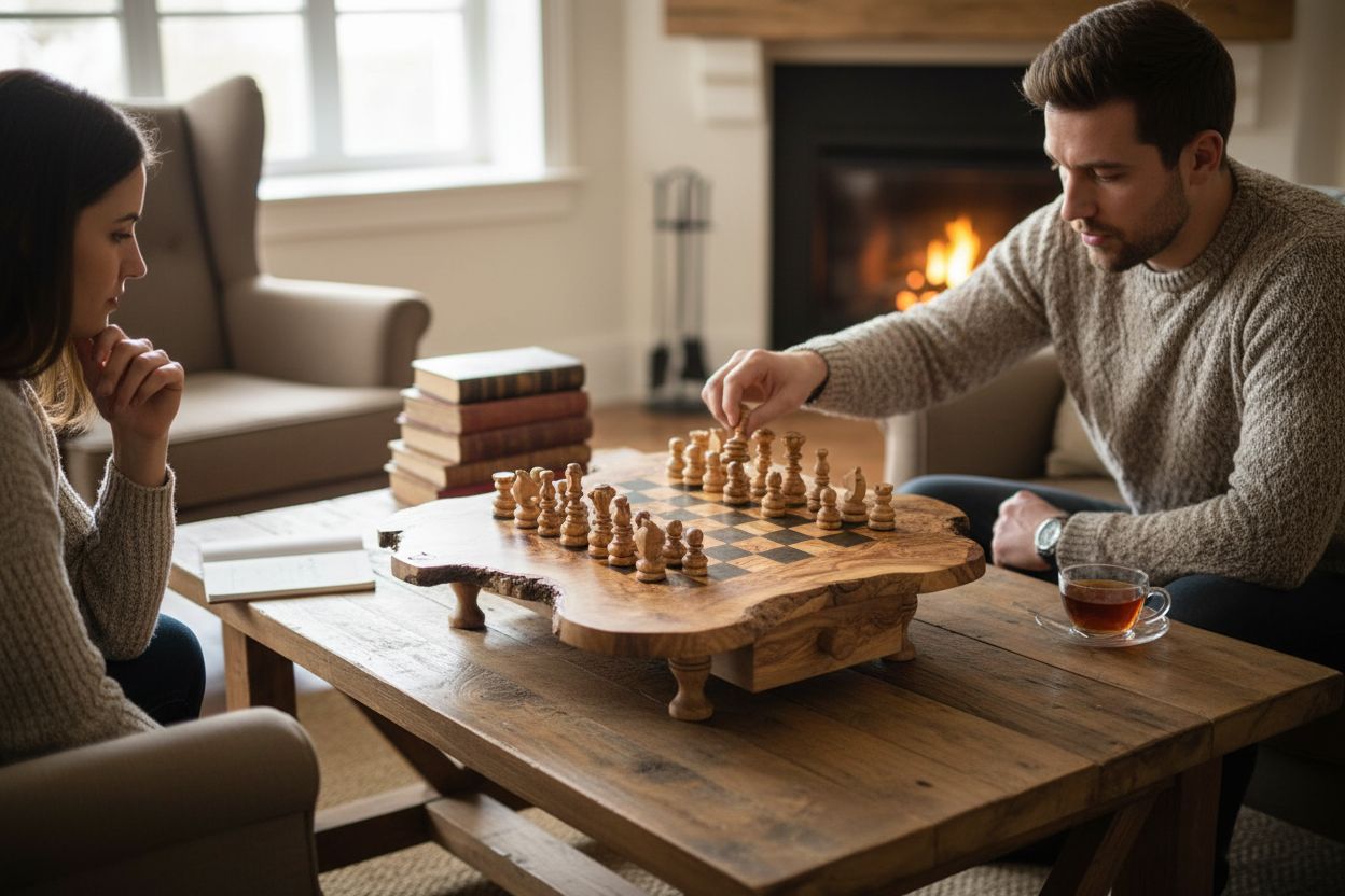 jeu d'échecs artisanal en bois d'olivier avec tiroirs