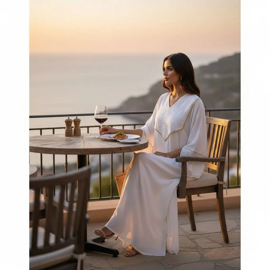 Kaftan blanc élégant pour des occasions uniques et raffinées