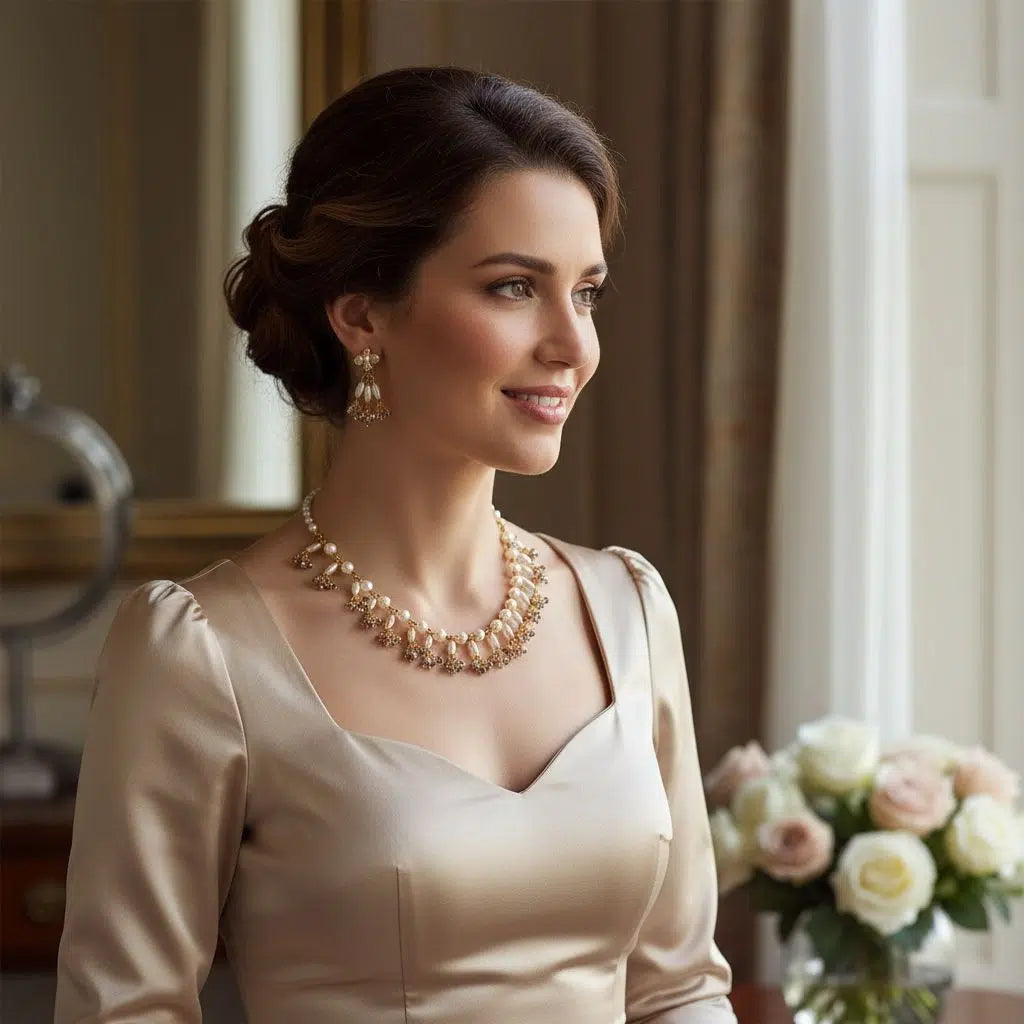 Parure Collier et Boucles D'oreilles en Perle - Sanyoura Collec Perl A1