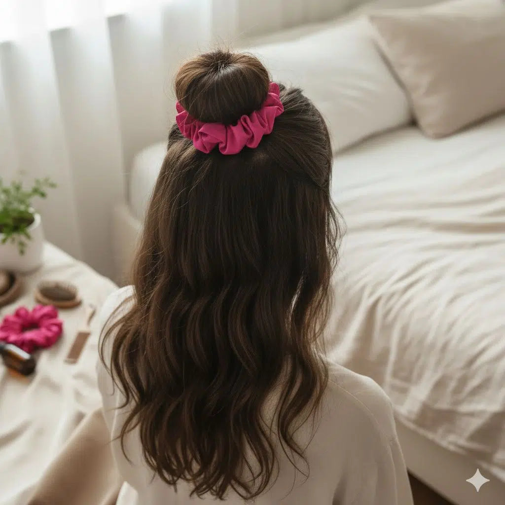 chouchou satin rose fushia élégance anti frisottis ultime