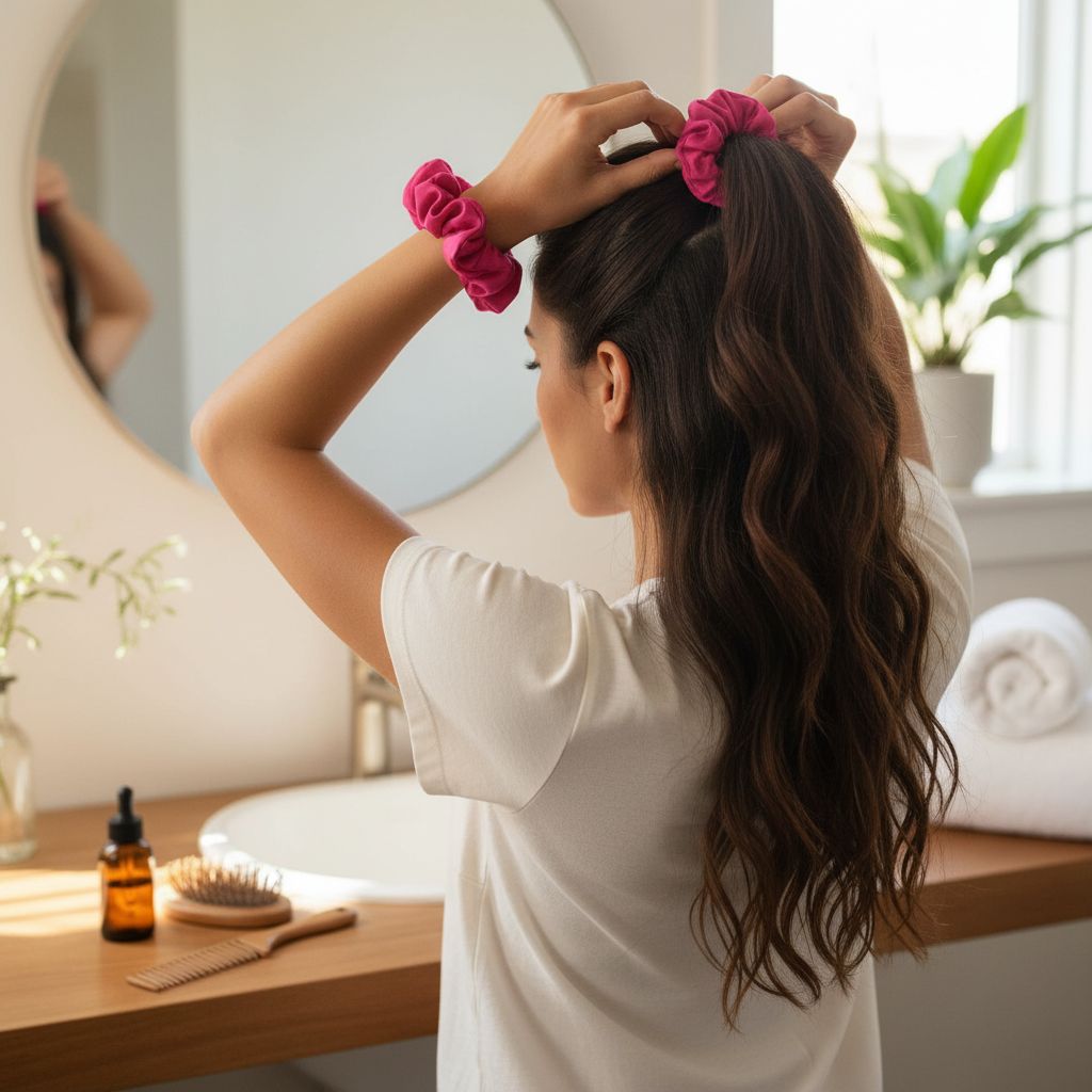 chouchou satin rose fushia élégance anti frisottis ultime