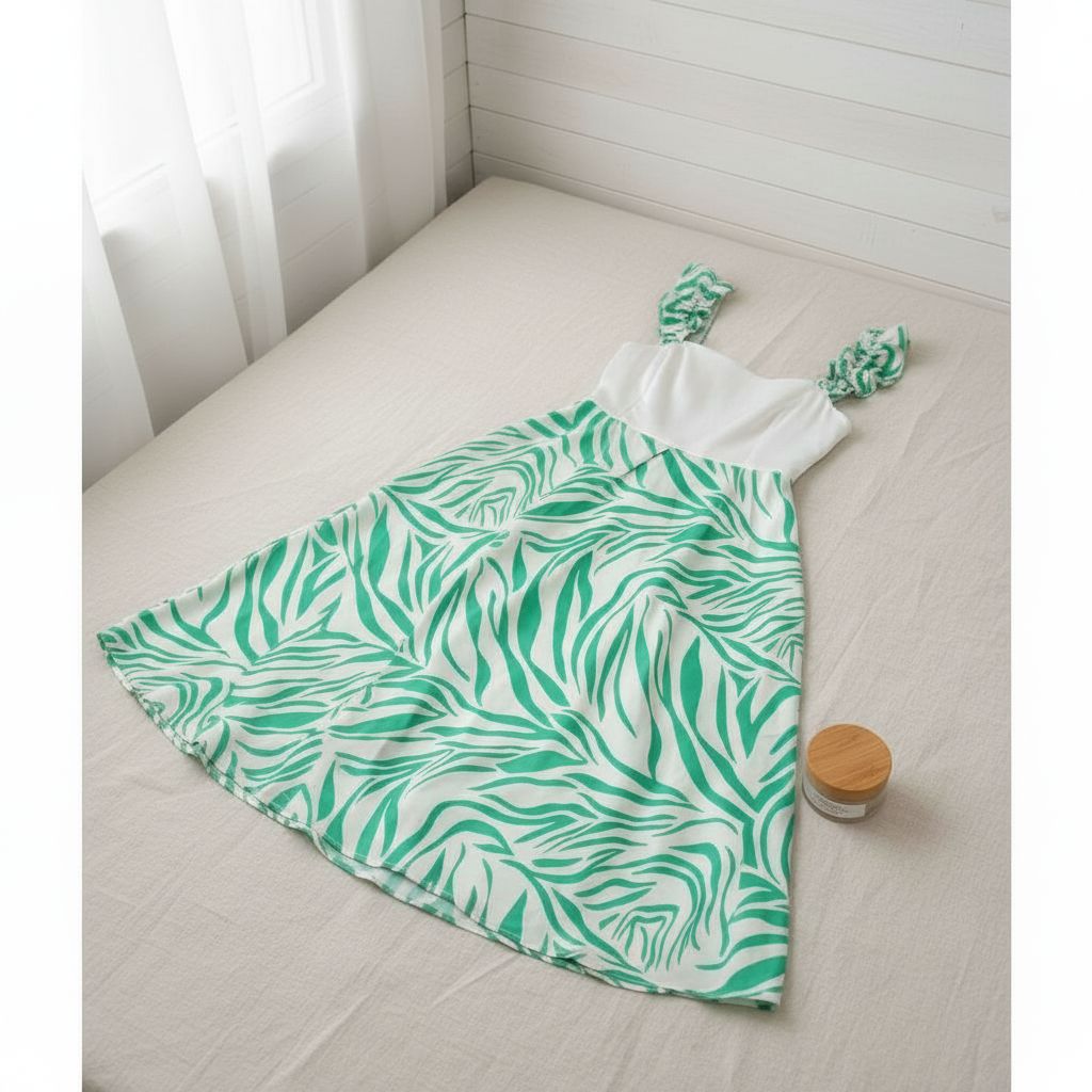 Robe évasée verte et blanche taille 40 pour un style irrésistible