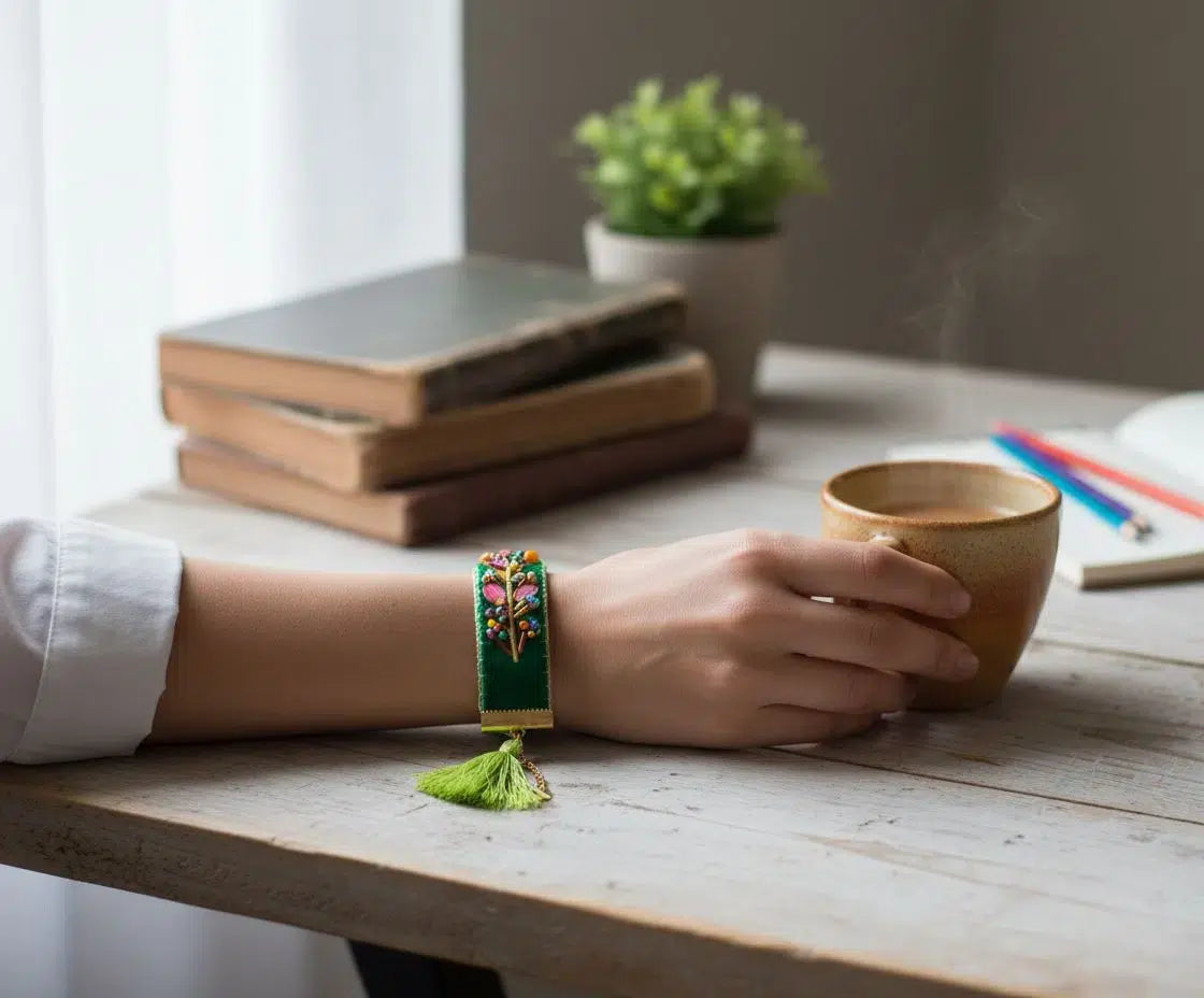 Bracelet ajustable élégant brodé à la main pour un style unique