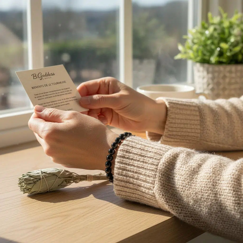 bracelet tourmaline noire ajustable pour une protection élégante