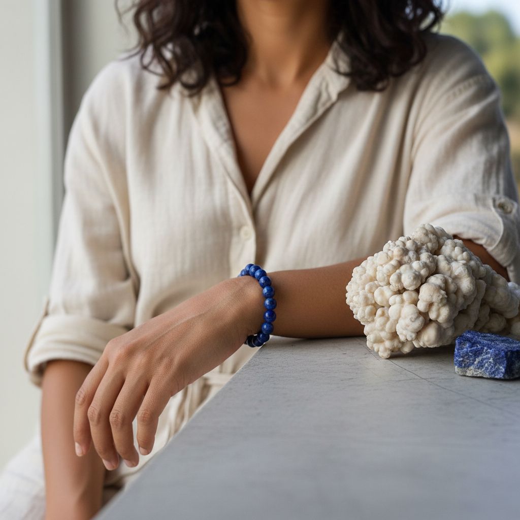 Bracelet élastique en Lapis Lazuli – Boules de 6 mm – Ajustable (19 à 21 cm)