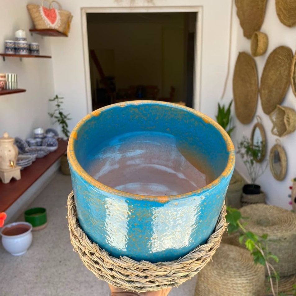 Pot céramique haut de gamme avec cache en Halfa 16x19 cm S