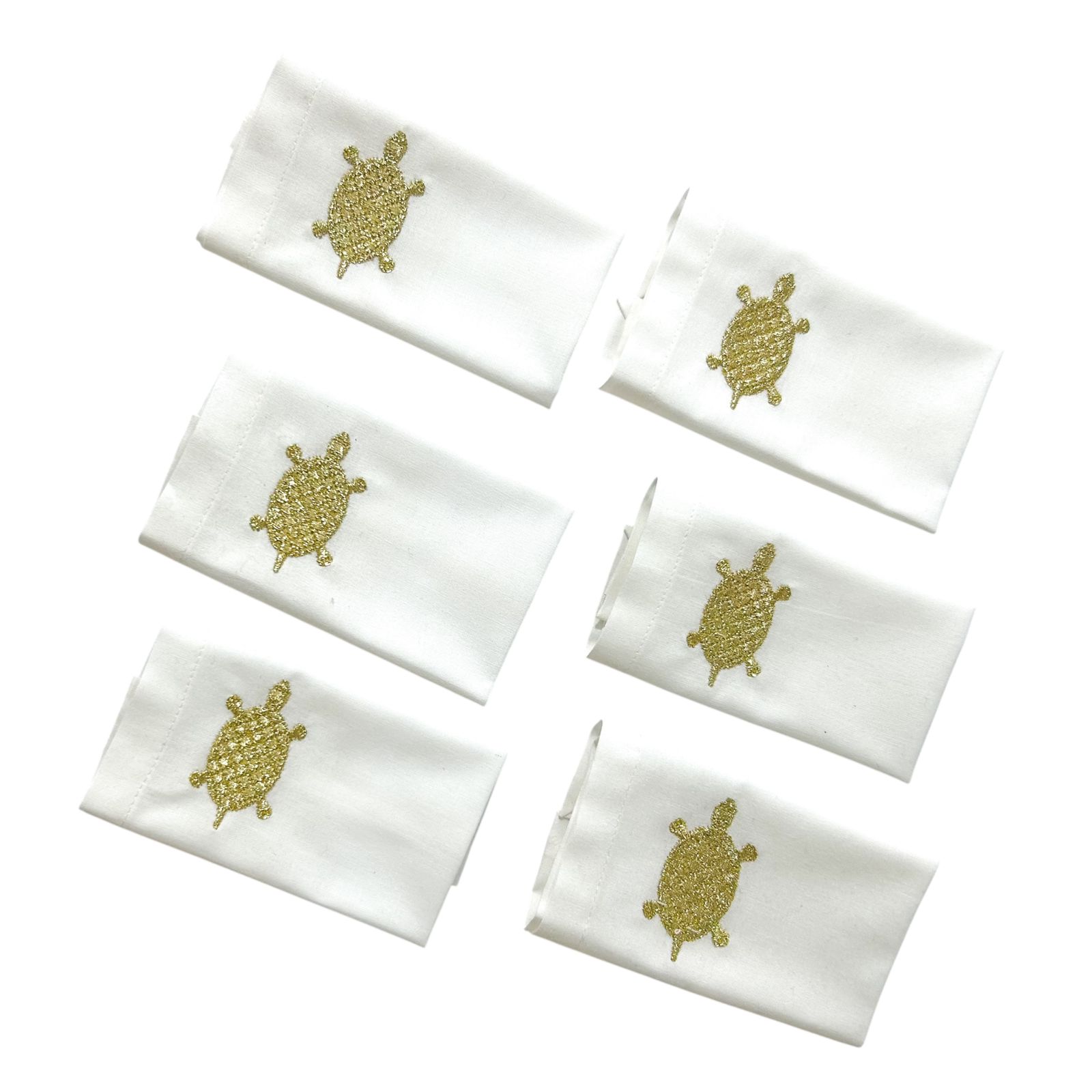 Serviettes à thé brodées au motif de TORTUES dorées