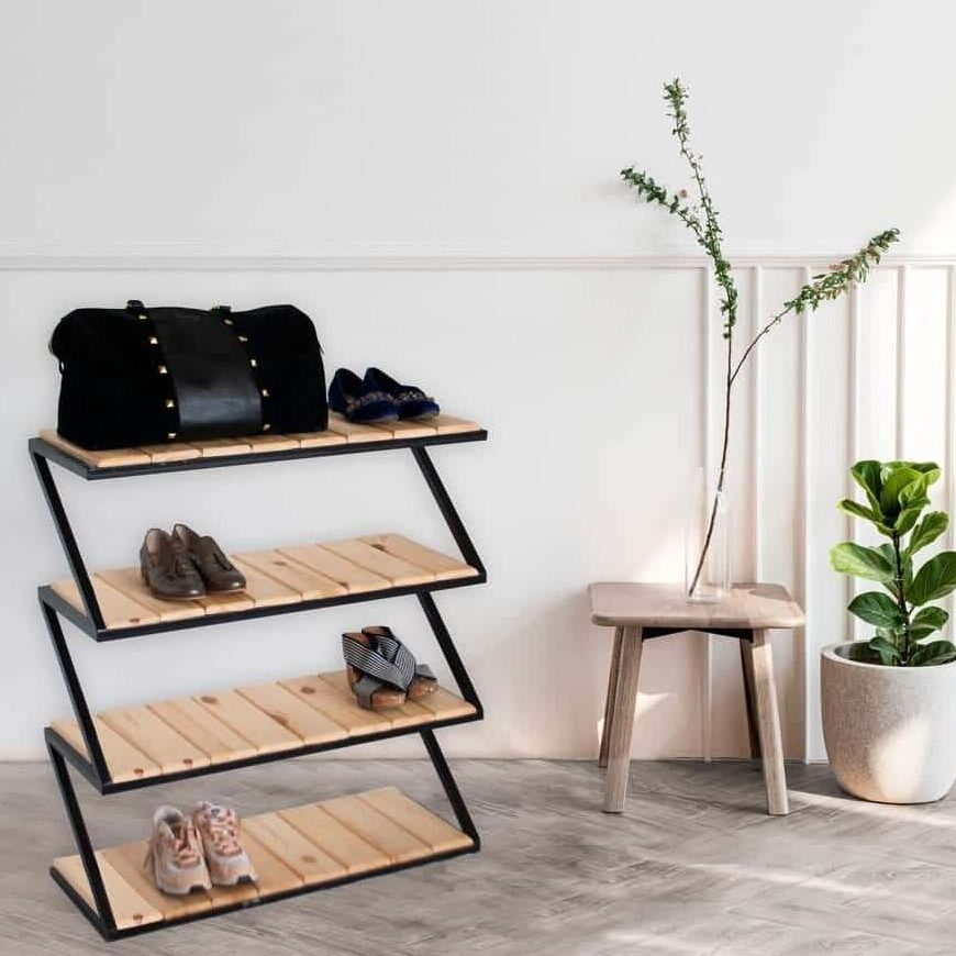 Porte chaussure en Bois et Acier 80x30cm hauteur 80 cm