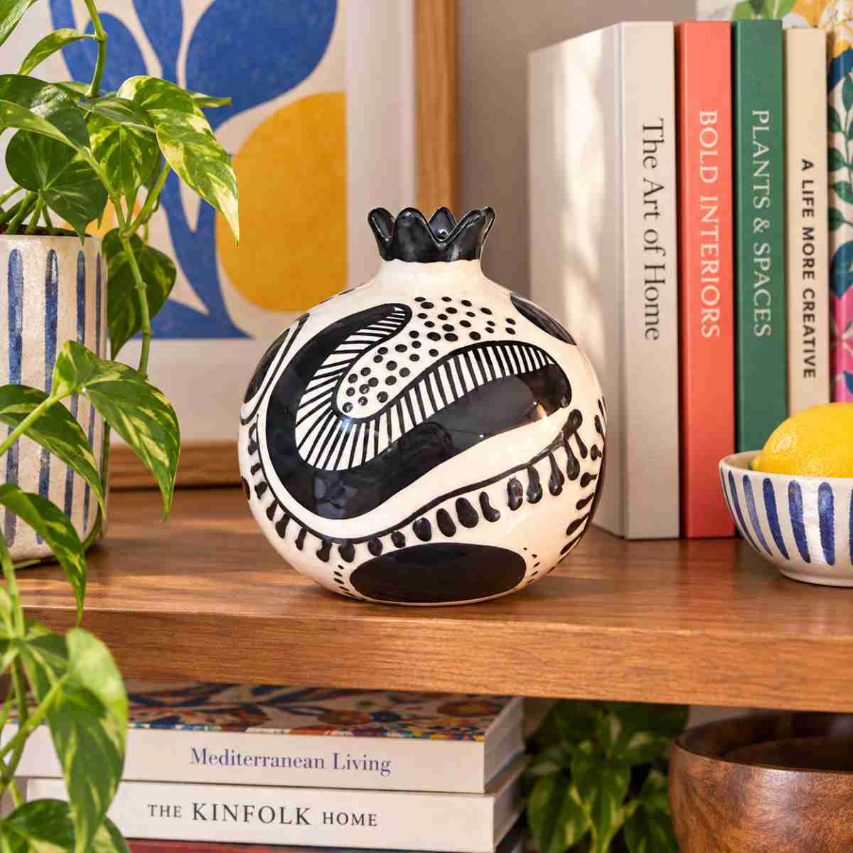 Grenade décorative artisanale noire et blanche 14 cm qualité premium