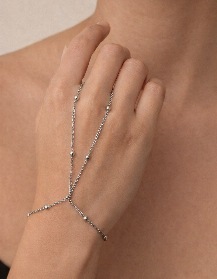 Hand chain silver bubbly - Chaine de main bubbly argent en acier inoxydable