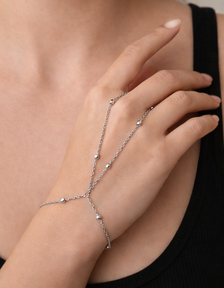 Hand chain silver bubbly - Chaine de main bubbly argent en acier inoxydable