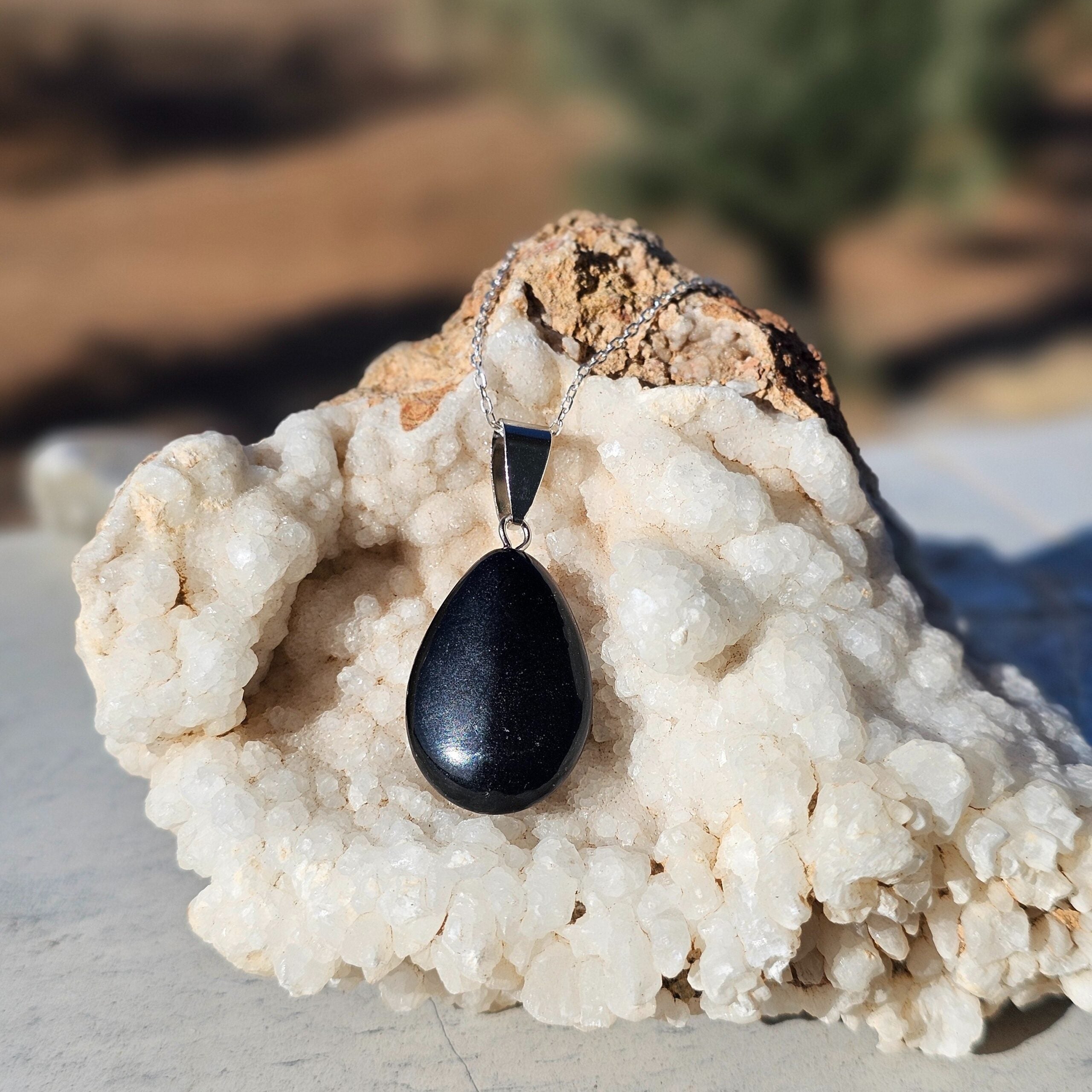 Collier Élégance Noir - Obsidienne et Argent 925, Protection Intemporelle