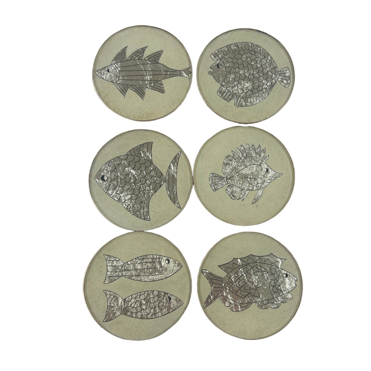 6 Dessous de verre " POISSON "à la Feuille d’argent – Coffret premium