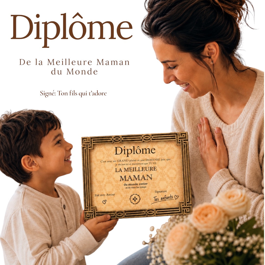 Diplôme Maman - cadre en bois à poser - 13 x 18 cm