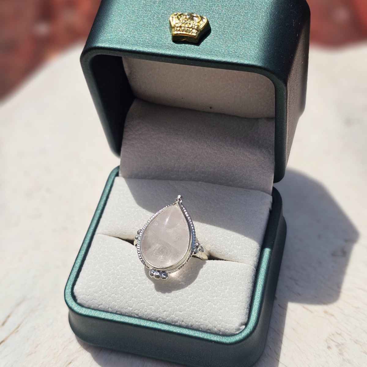 Bague Rose Quartz en argent 925 massif ajustable