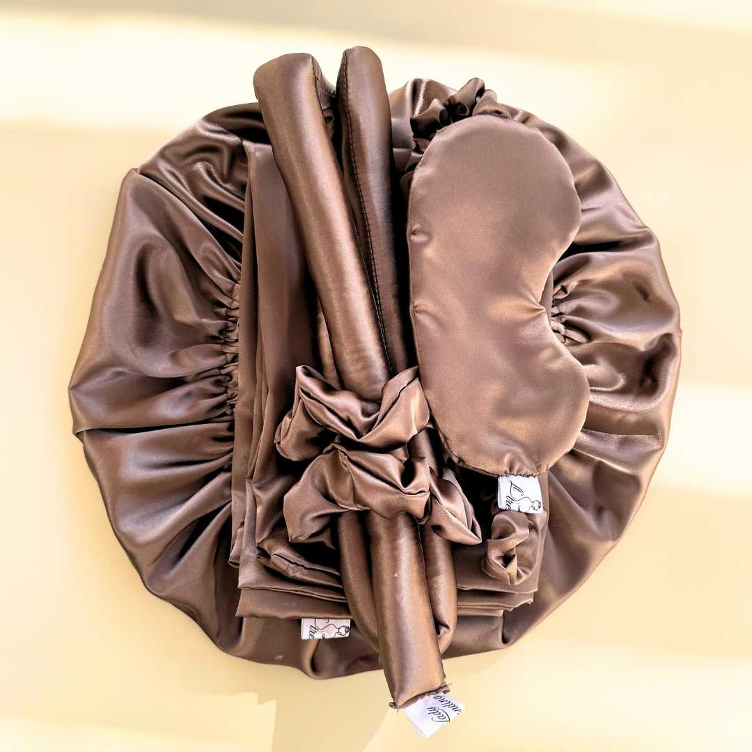 ensemble satin cheveux luxe pour des cheveux éclatants nuit marron