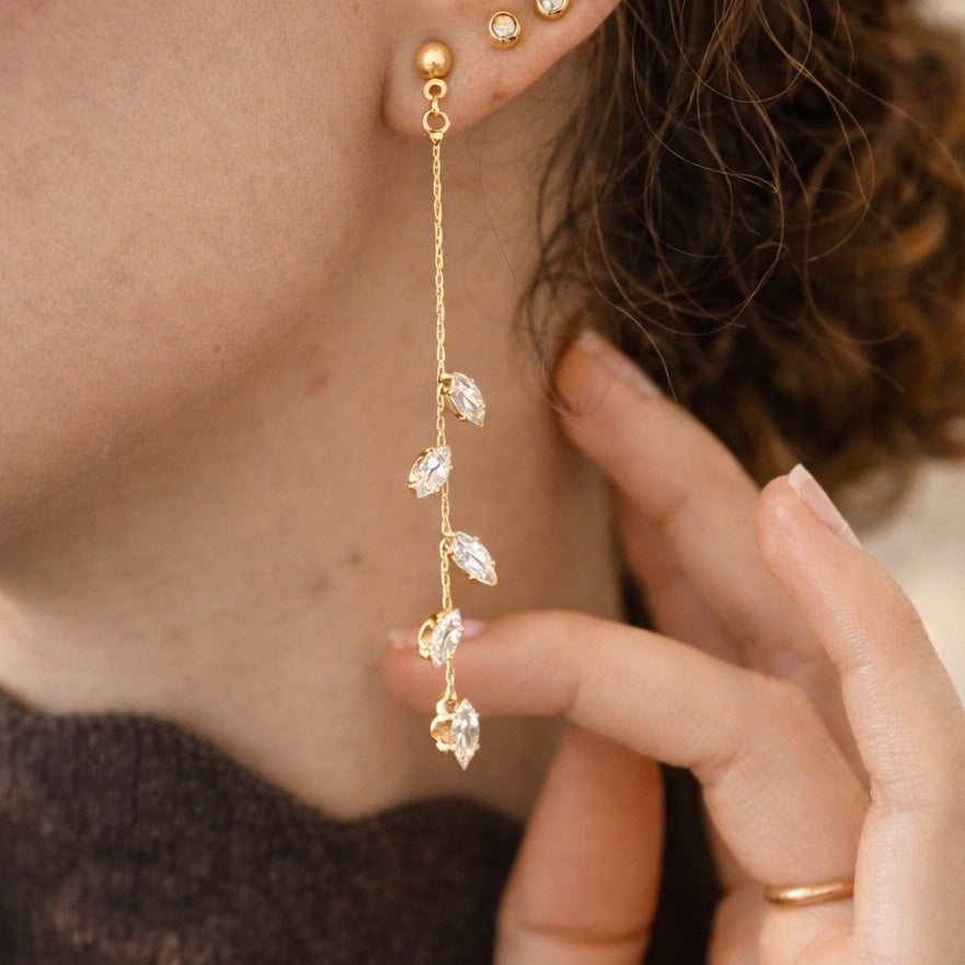 Boucles d'oreilles dorées longues en inoxydable pour briller