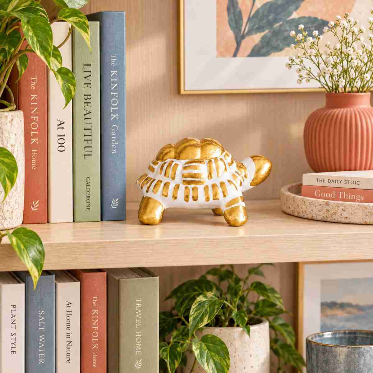 Tortue décorative blanche et dorée pour une touche élégante