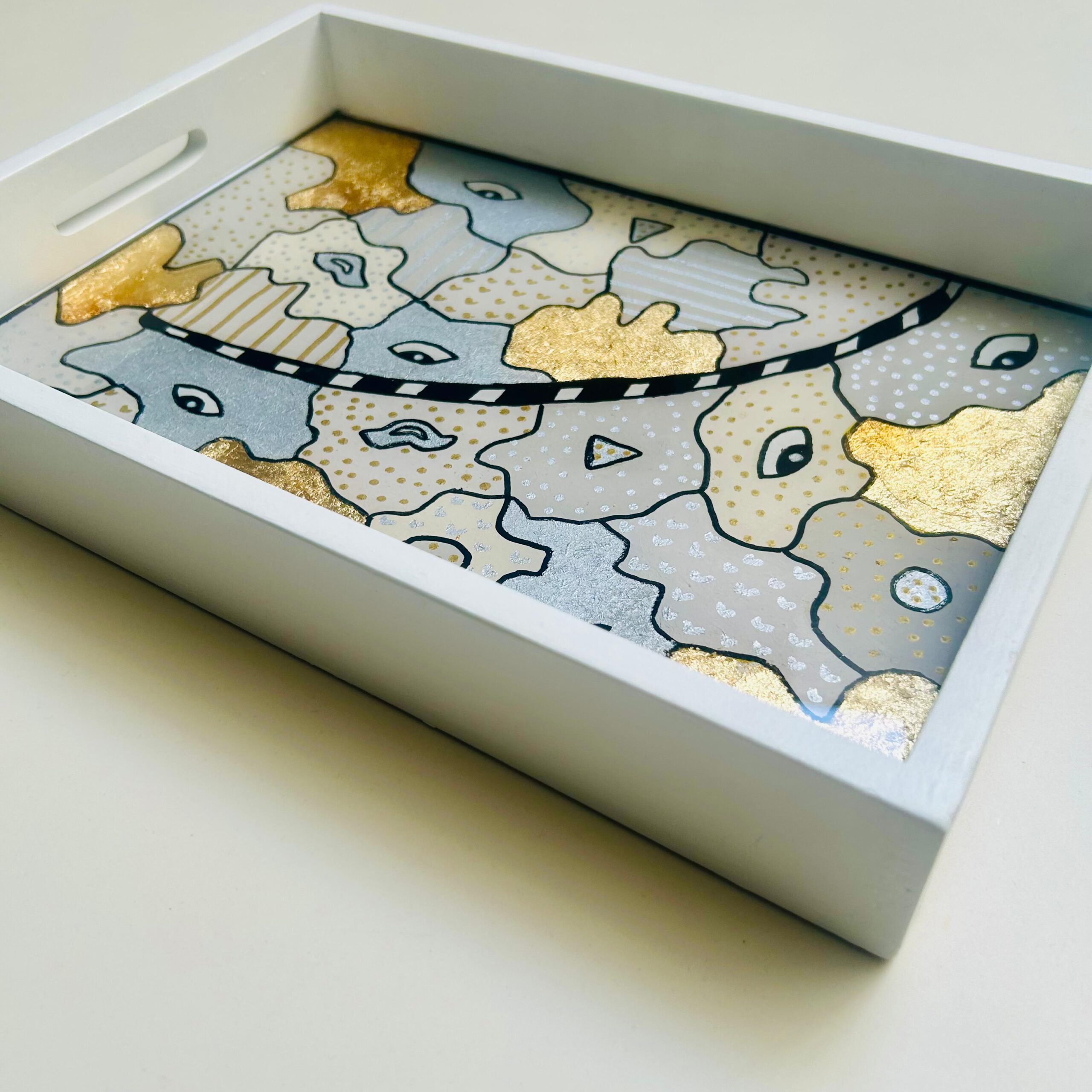 Plateau rectangulaire bois avec fond artistique 25 X 35 cm