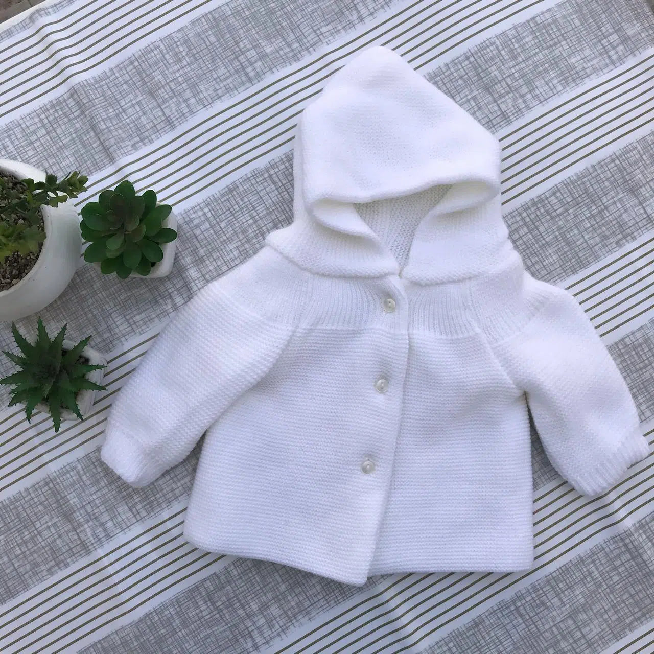 Gilet à capuche en tricot pour nouveau-né, Tricot en laine et coton (0 à 1 mois)
