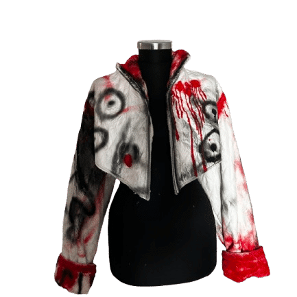 Ensemble veste et jupe serrée avec plumes 3D- Upcyclé