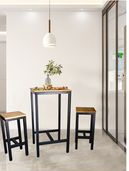 Table Haute avec 2 Tabourets – Aluminium & Bois, Design Moderne (Noir)