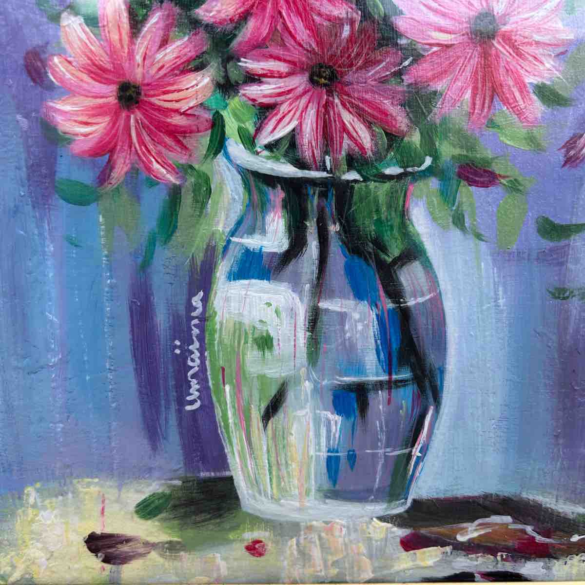 tableau floral unique en acrylique cadre vintage 1980 27x34 cm