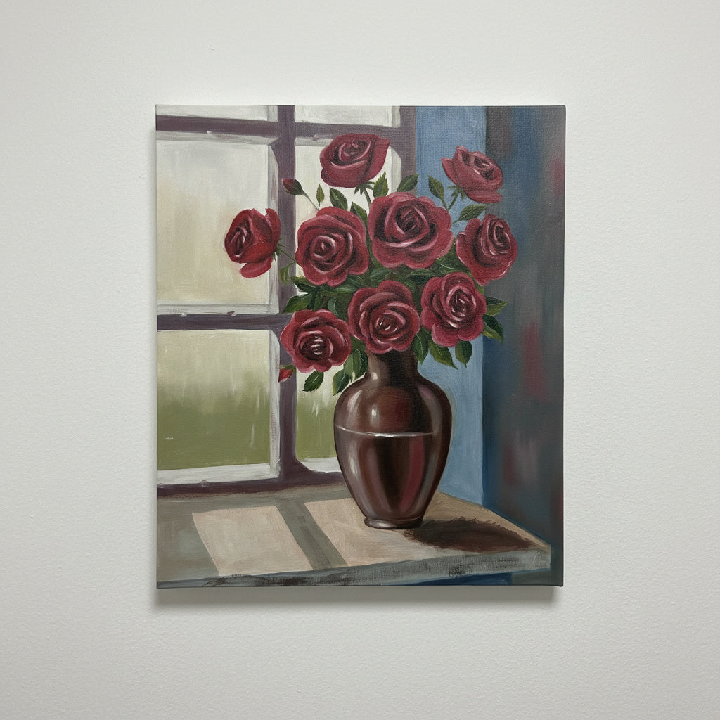 Tableau Sérénade Écarlate en Toile – Élégance Florale Classique
