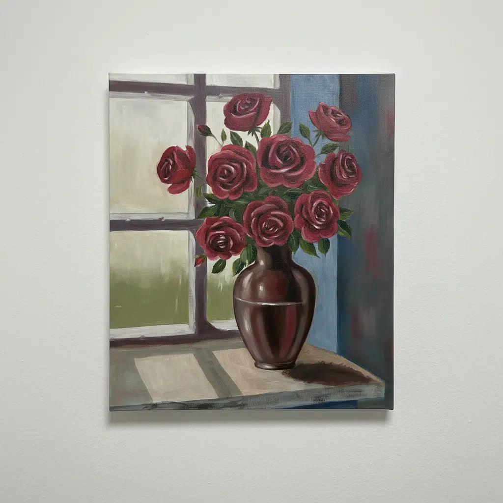 Tableau Sérénade Écarlate en Toile – Élégance Florale Classique