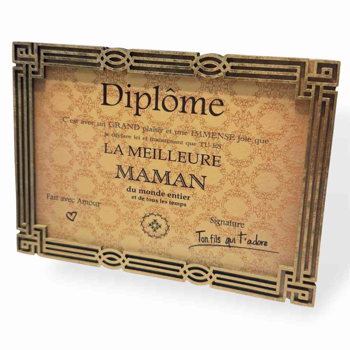 Diplôme Maman - cadre en bois à poser - 13 x 18 cm