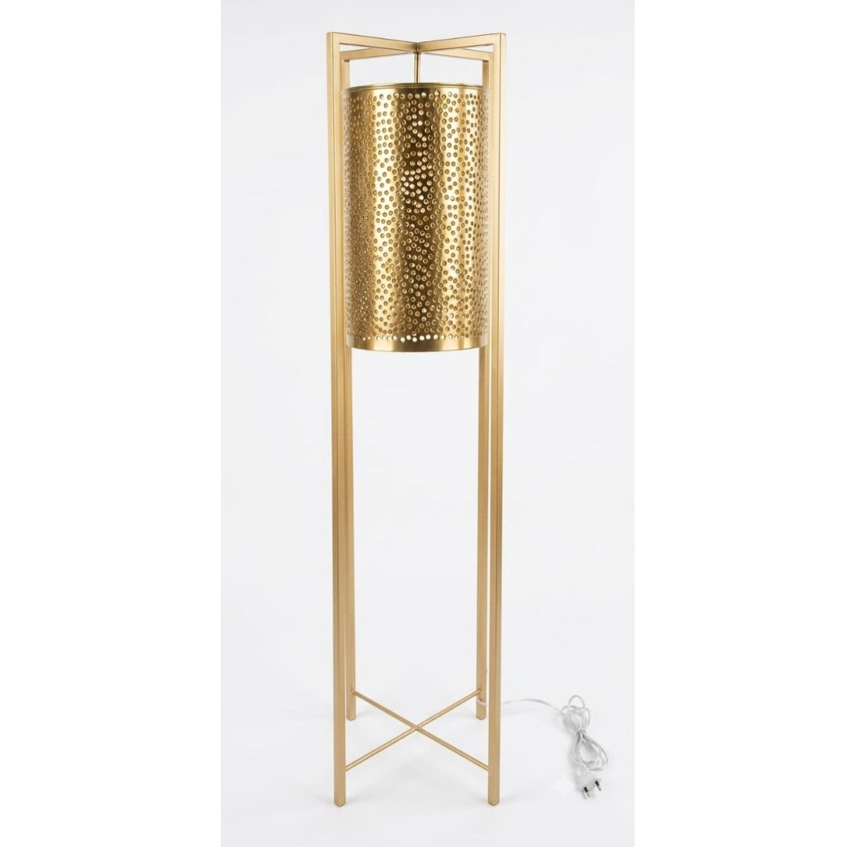 Lampadaire en cuivre doré avec abat-jour ajouré