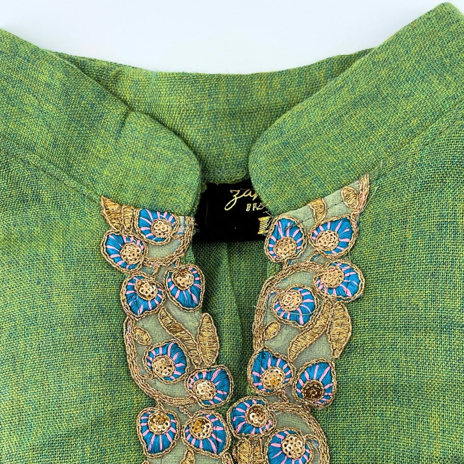 Jebba Vert traditionnelle en lin avec design coloré - artisanat Tunisien fait main | ILEYCOM