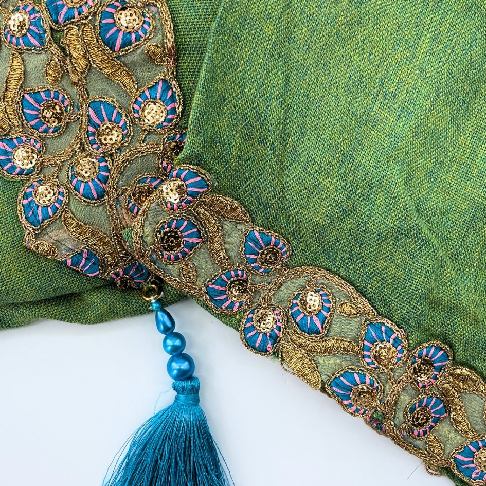 Jebba Vert traditionnelle en lin avec design coloré - artisanat Tunisien fait main | ILEYCOM