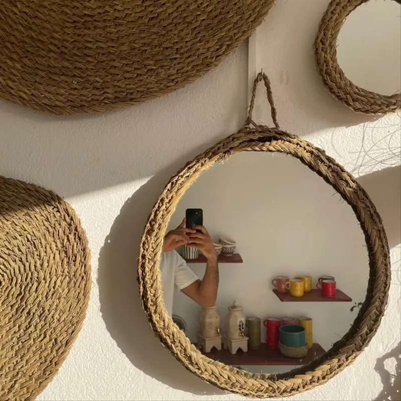 Mirroir en Halfa fait à la main 40 cm de diamètre