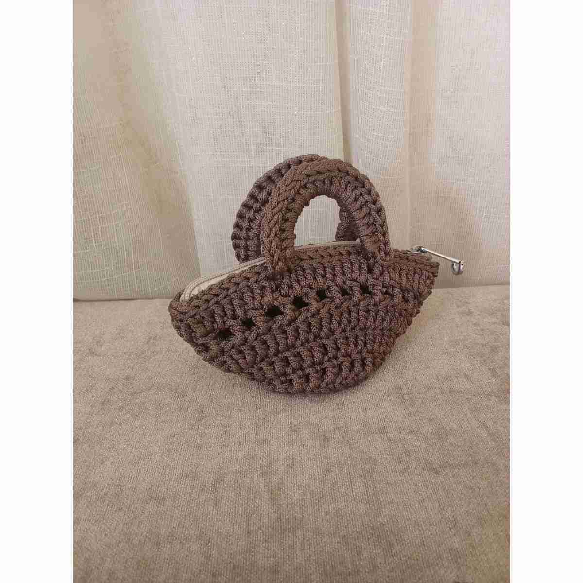 Mini Sac Tressé Crochet Artisanal Marron - Élégance Éco-Responsable