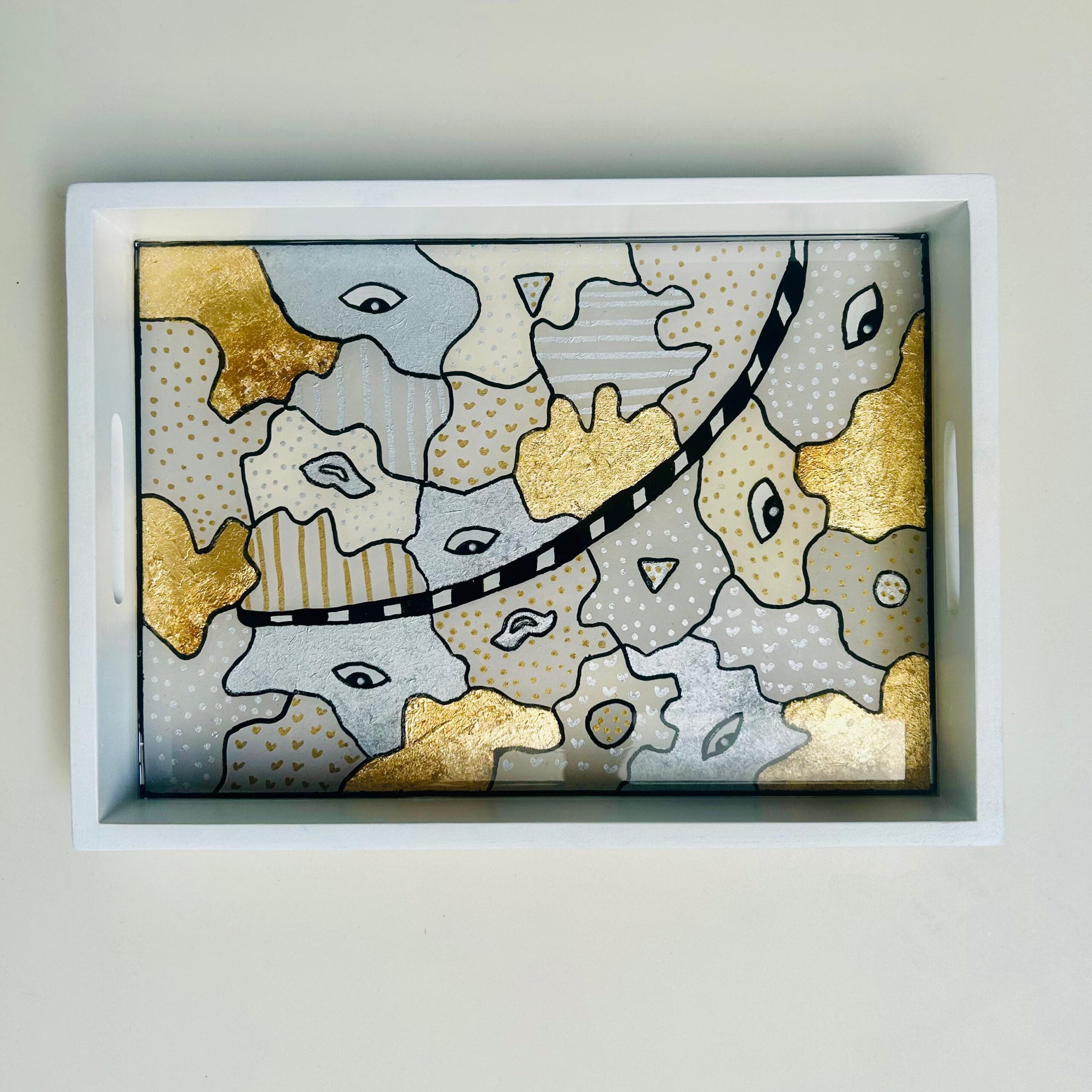 Plateau rectangulaire bois avec fond artistique 25 X 35 cm