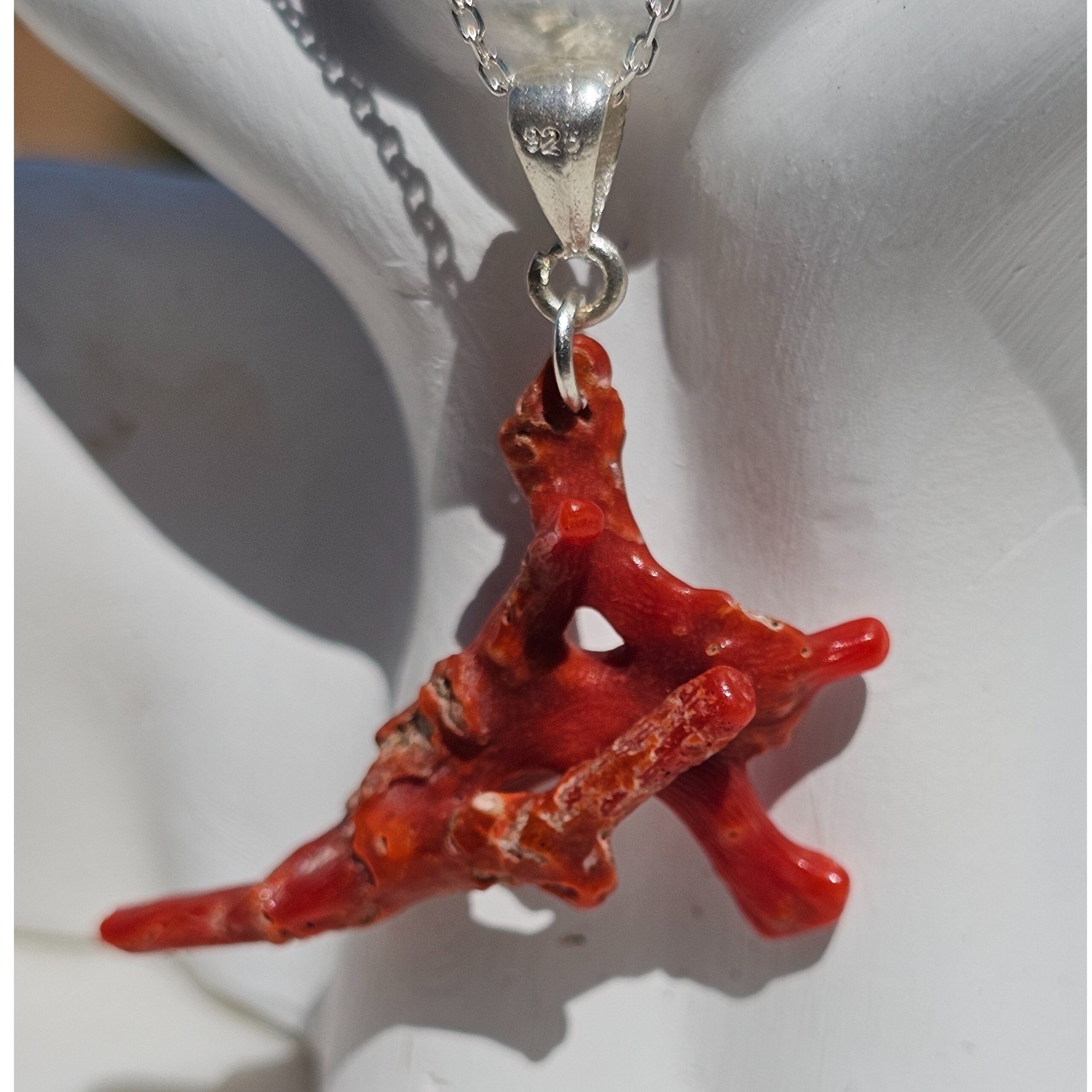 Collier corail rouge naturel argent 925