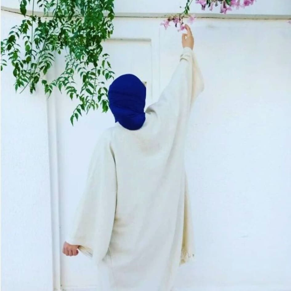 Kimono artisanal brodé en hayek, laine ou lin – (Blanc cassé ou noir)
