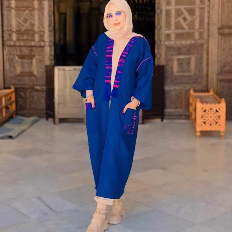 Kimono en tissu premium (hayek, lin ou laine) - Disponible en bleu, beige, ou no - artisanat Tunisien fait main | ILEYCOM