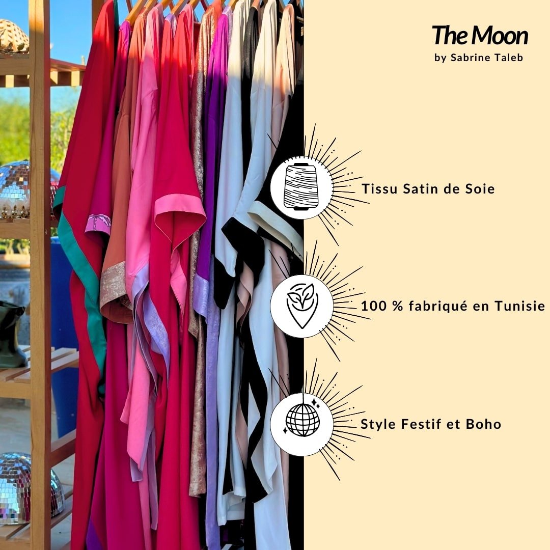 Kimono festif chic violet fait main motif "Champignons" - artisanat Tunisien fait main | ILEYCOM