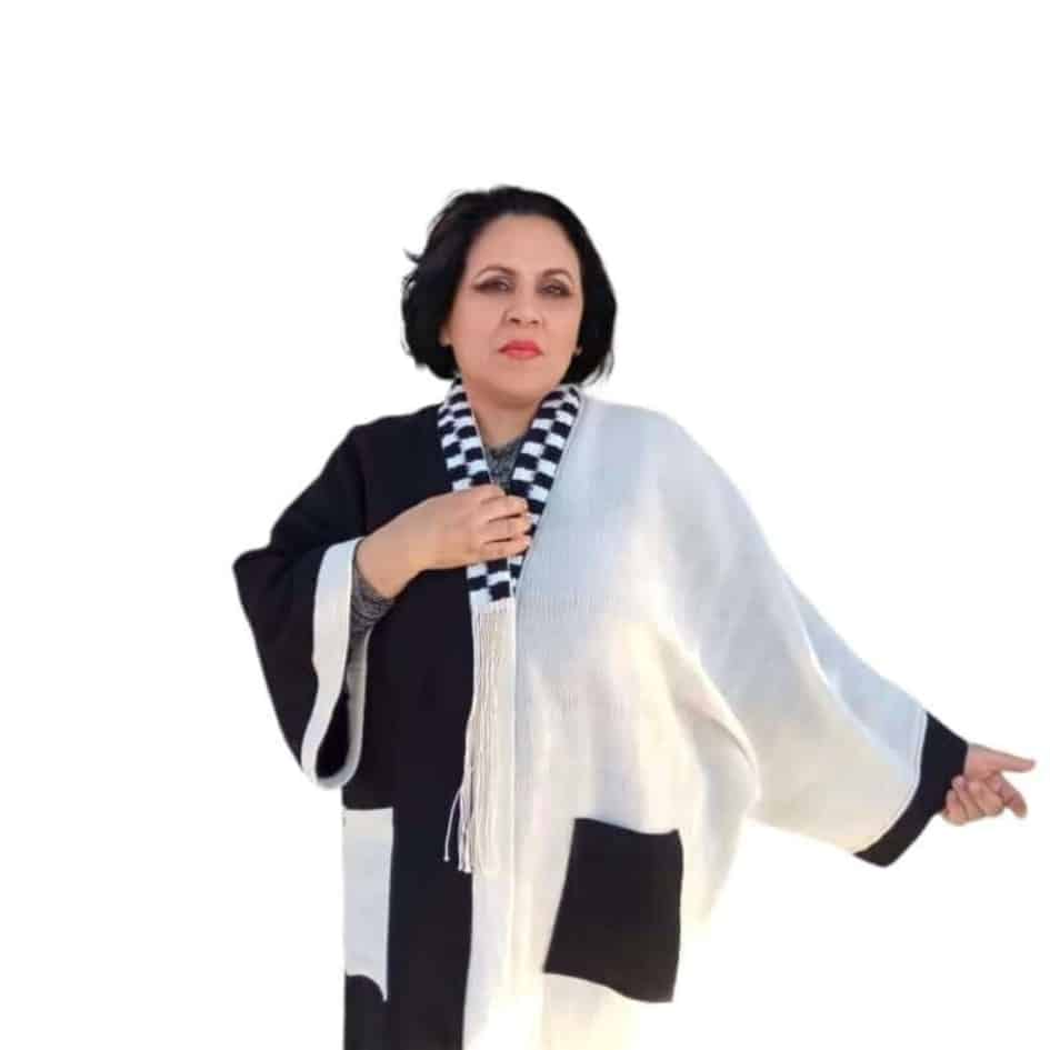 Kimono long femme noir et blanc (en Hayek,en Laine ou en Lin) – Tricoté à la mai - artisanat Tunisien fait main | ILEYCOM