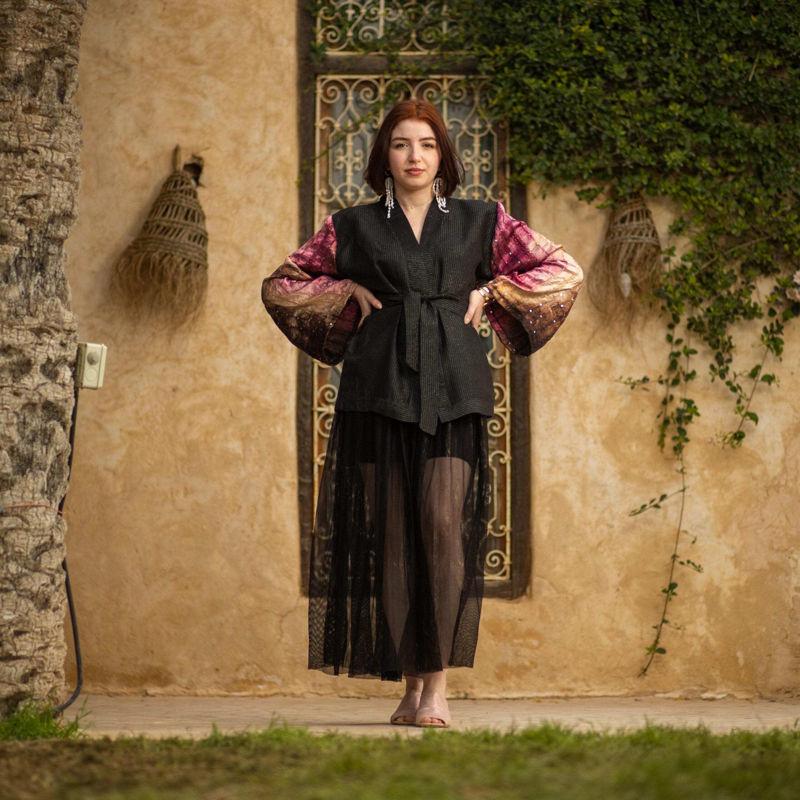 Kimono court à rayures avec manches colorées dégradées
