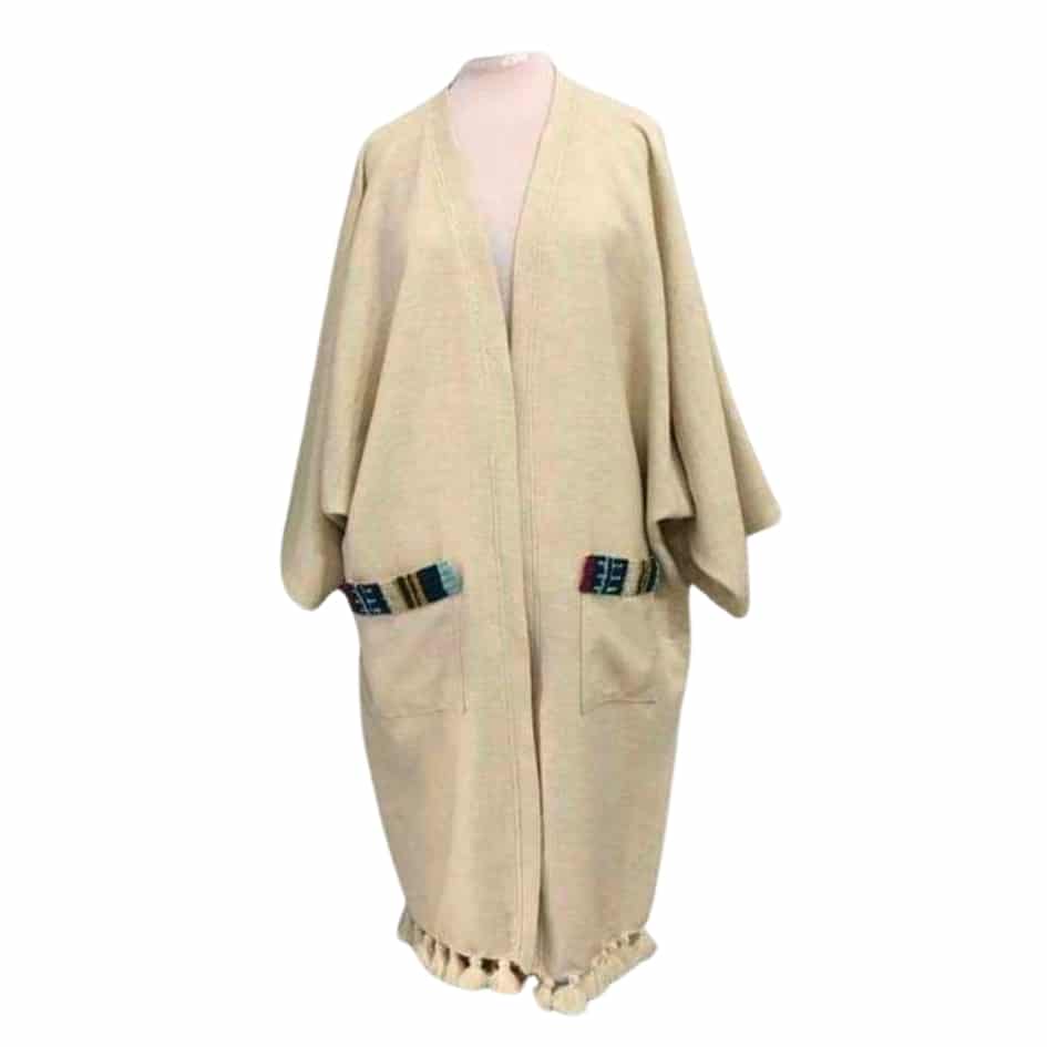 Kimono artisanal brodé en hayek, laine ou lin – (Blanc cassé ou noir)