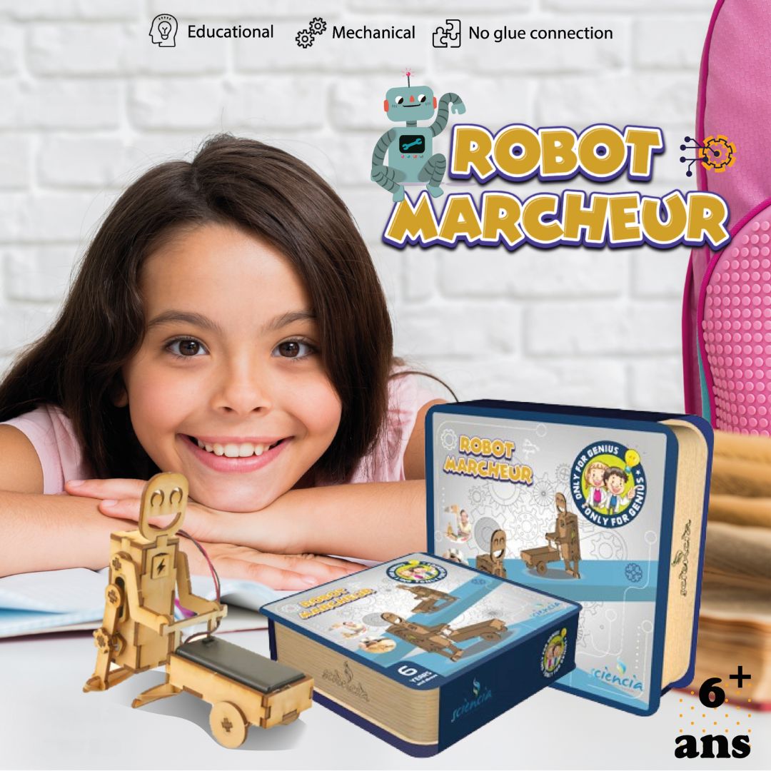 Kit robot marcheur en bois – Jeu STEM à construire & électrique (+6 ans) - artisanat Tunisien fait main | ILEYCOM