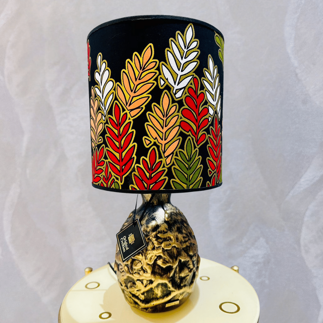 Lampe abat-jour Lunora – Design éthnique en wax africain et céramique (44 × 22 c - artisanat Tunisien fait main | ILEYCOM
