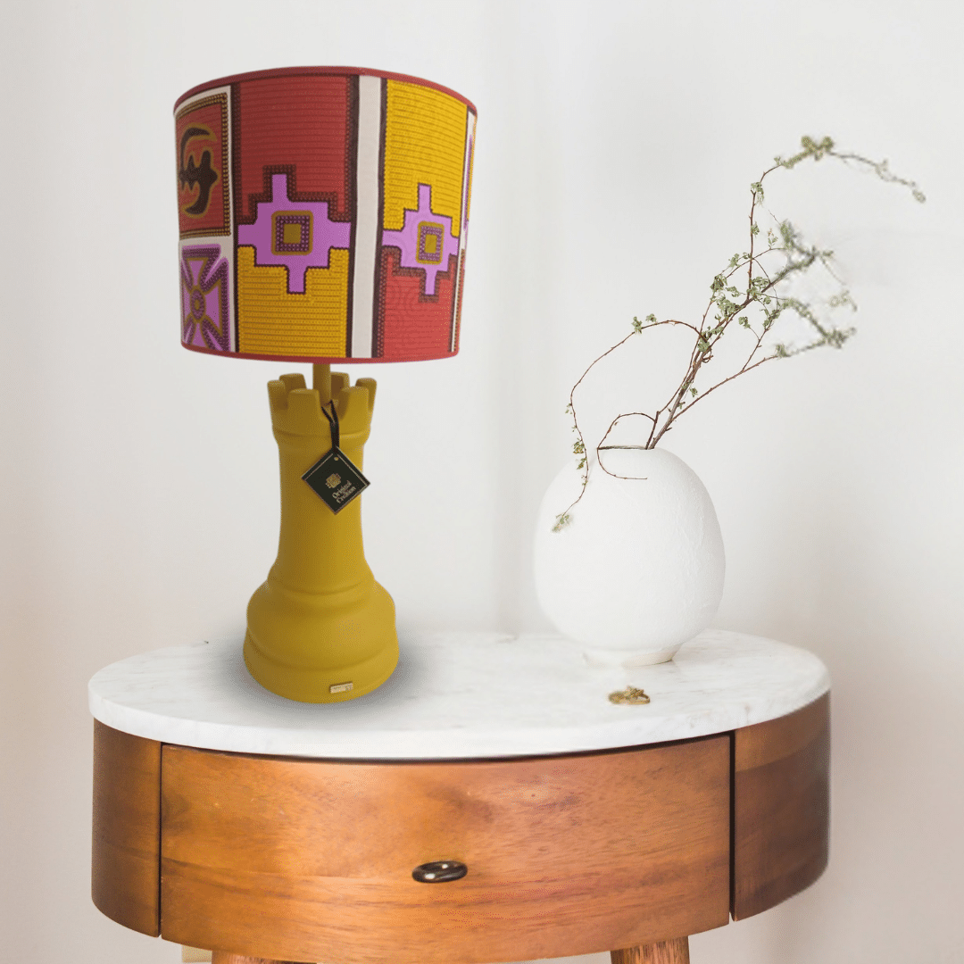 Lampe abat-jour Orlena – En wax africain et céramique (80 × 29 cm) - artisanat Tunisien fait main | ILEYCOM