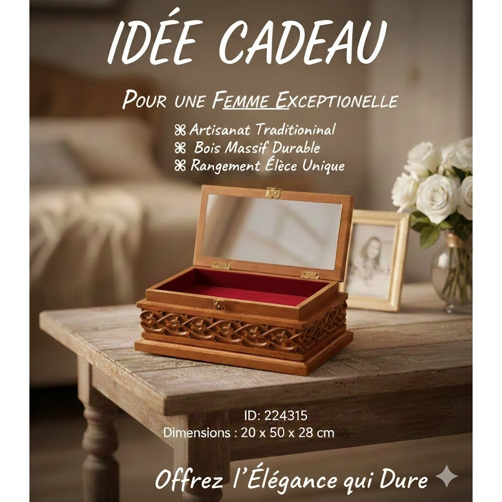 coffret bijoux en bois sculpté à la main pour un rangement élégant
