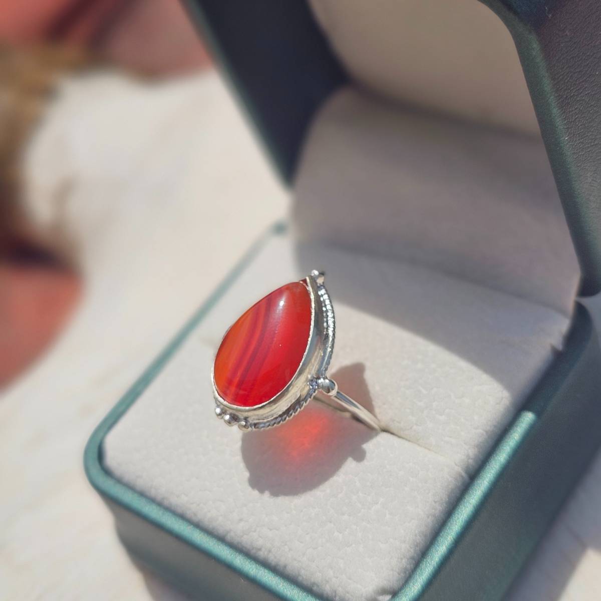 Bague cornaline naturelle en argent 925 ajustable luxe exclusif