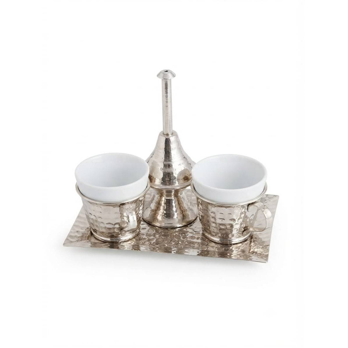 Café d'exception en duo avec tasses et plateau en cuivre