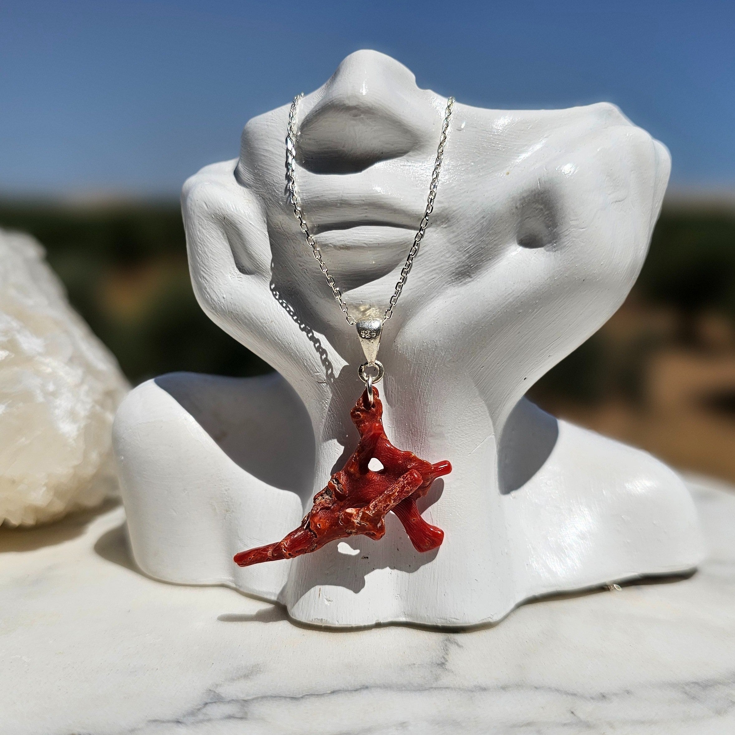 Collier corail rouge naturel argent 925